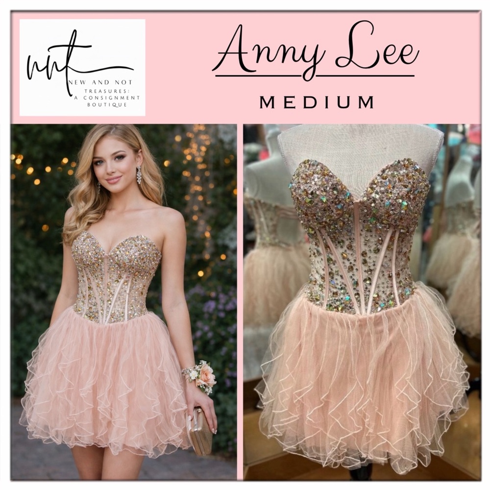 Anny Lee Pink Corset Back Sheer Middle with Boning Short Formal Gown in Medium